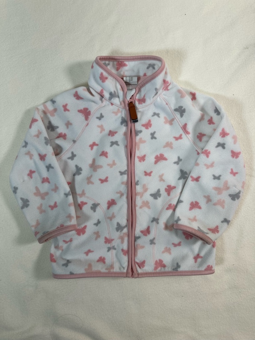 H&M Baby White Fleece Jacket Pink Gray Butterflies Size 12-18M